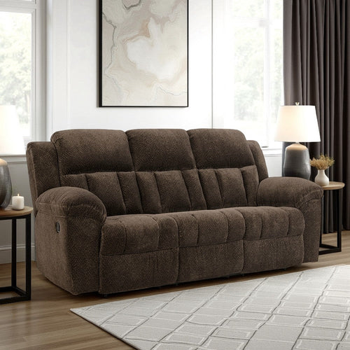 Ashley Briar Manual Reclining Sofa Brown Polyester | Pillow Top Arms | 91"