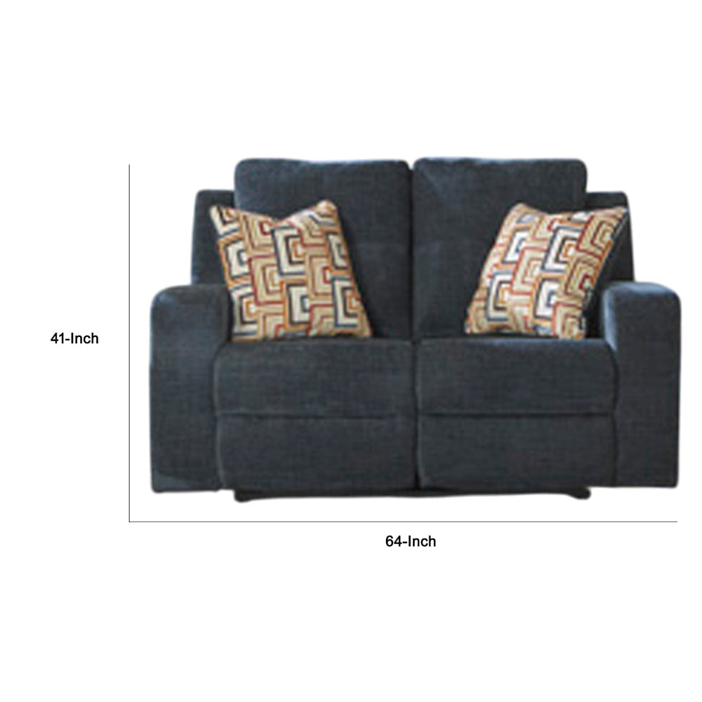 Ashley Genna Manual Reclining Loveseat | Navy Blue Fabric | 2 Pillows | 64’’ BM328326