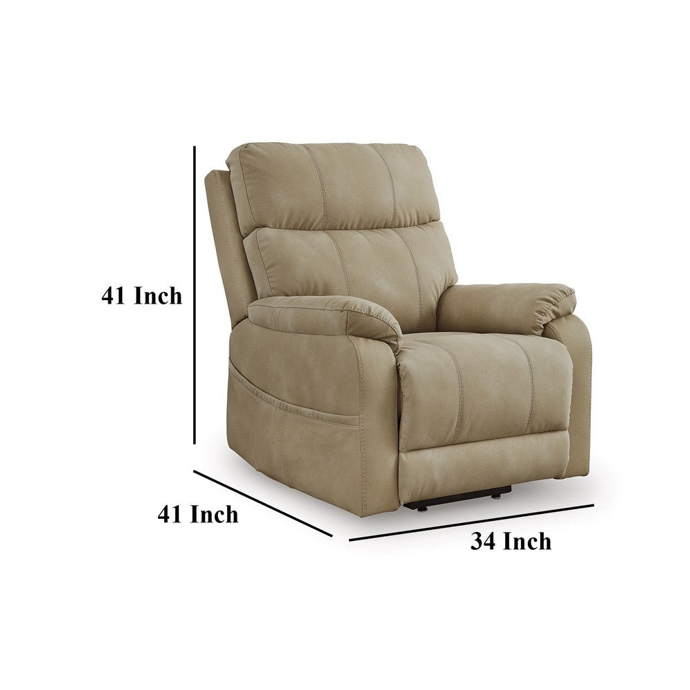 Ashley Corbin Power Lift Recliner Chair | Sand Faux Leather | Pillow Top Arms BM328331