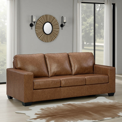 Ashley Miller Sofa | Brown Faux and Real Leather | Soft Cushions | 85"