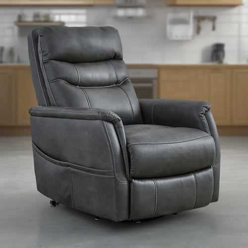 Ashley Barrett Power Lift Recliner Chair | Dark Gray Faux Leather Pillow Back