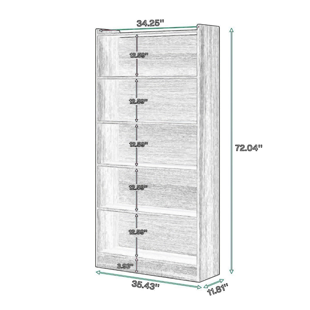 Modern Bookcase 6 Tier Display Shelves 72 Inch Black Wood Frame BM328365