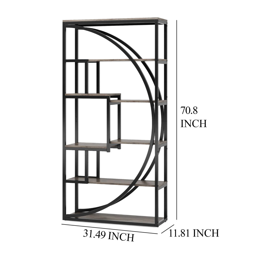 Modern Bookcase 5 Tier Geometric Display Shelves 71 Inch Black Metal BM328367