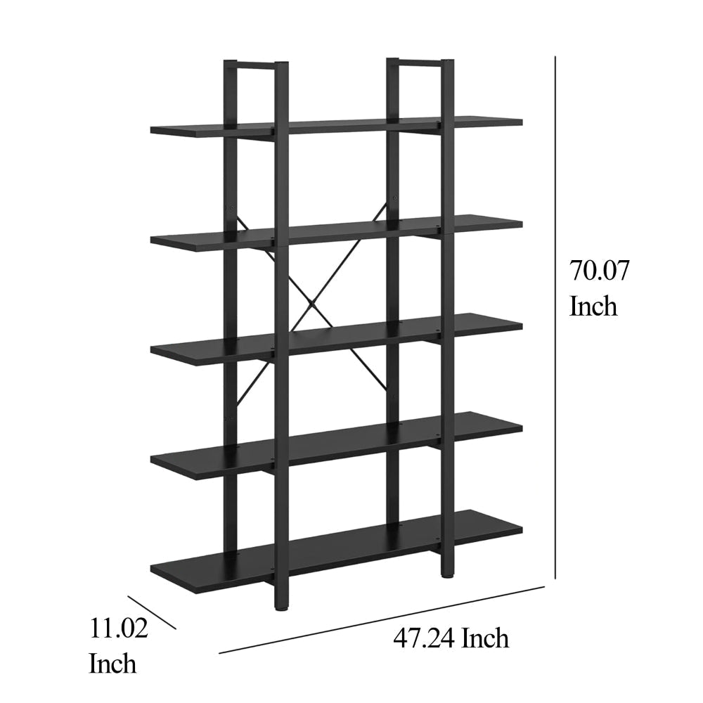 Etagere Bookshelf 5 Tier Display Shelves 70 Inch Black Metal Frame BM328377