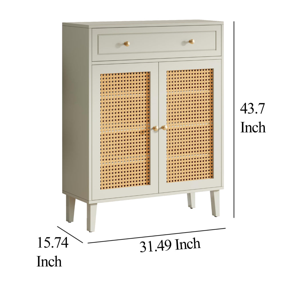 Sideboard Cabinet Console Drawer 2 Rattan Woven Doors 44 Inch White BM328378