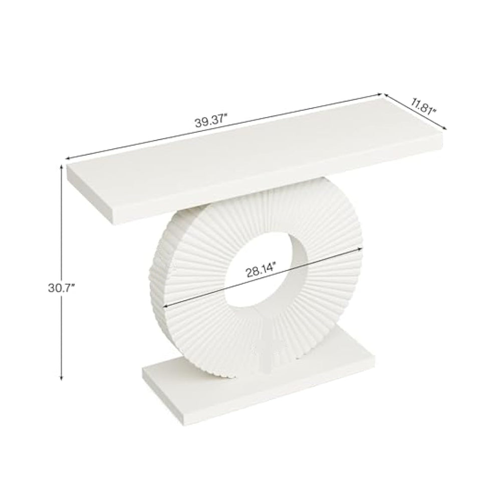 Console Table 39 Inch White Rectangular Top Geometric Flower Base BM328511