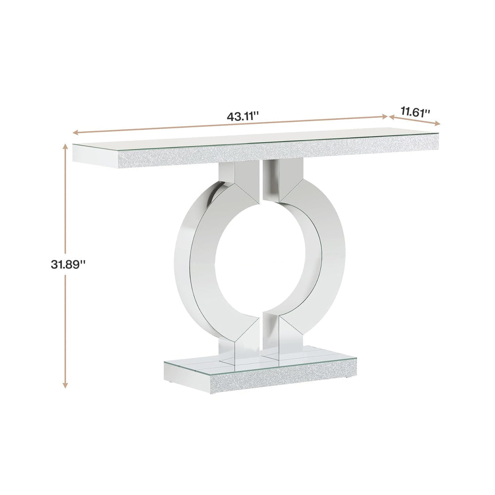 Console Table 43 Inch Mirrored Silver Rectangular Top O Shaped Base BM328514
