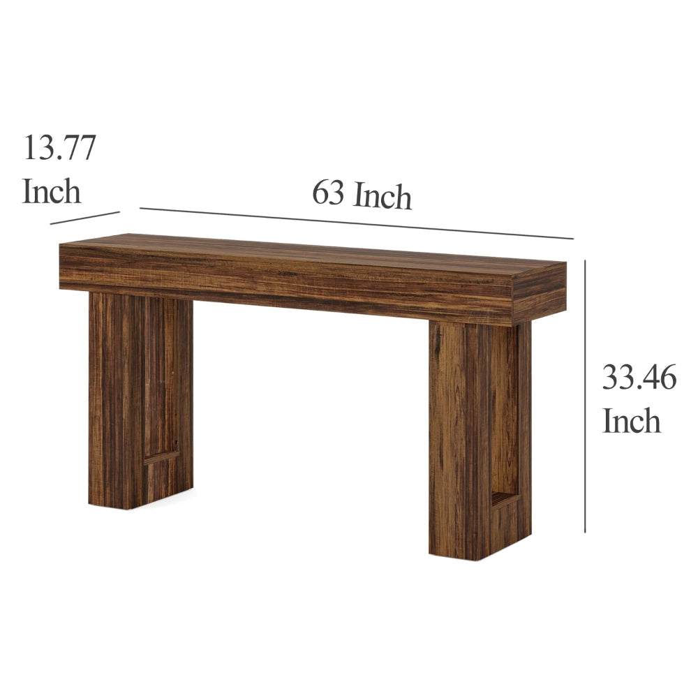 Kai Console Side Table 63 Inch Rustic Brown Rectangular Wood Top BM328517