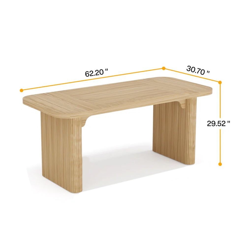 Executive Desk 62 Inch Light Brown Top Fluted Double Pedestal Base BM328520