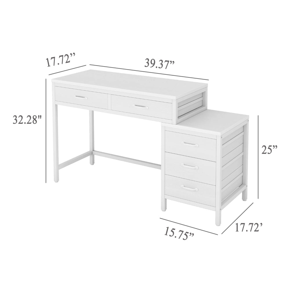 Eli Vanity Desk Table 5 Drawers Vintage White Finish Metal Frame BM328522