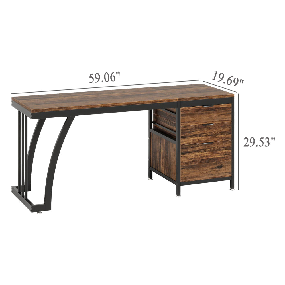 Vanity Desk Table 3 Drawers Rustic Brown Black Metal Frame 59 Inch BM328525