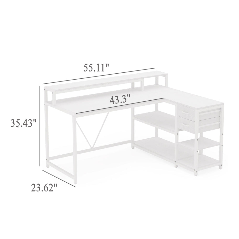 Executive Desk L Shaped Top Portable File Cabinet 55 Inch White BM328526