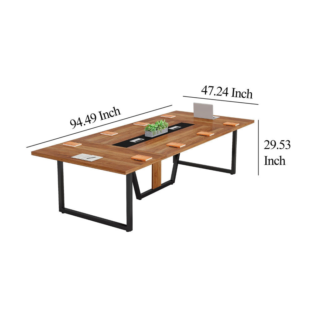 Conference Table 94 Inch Rectangle Walnut Brown Wood Top Black Base BM328528