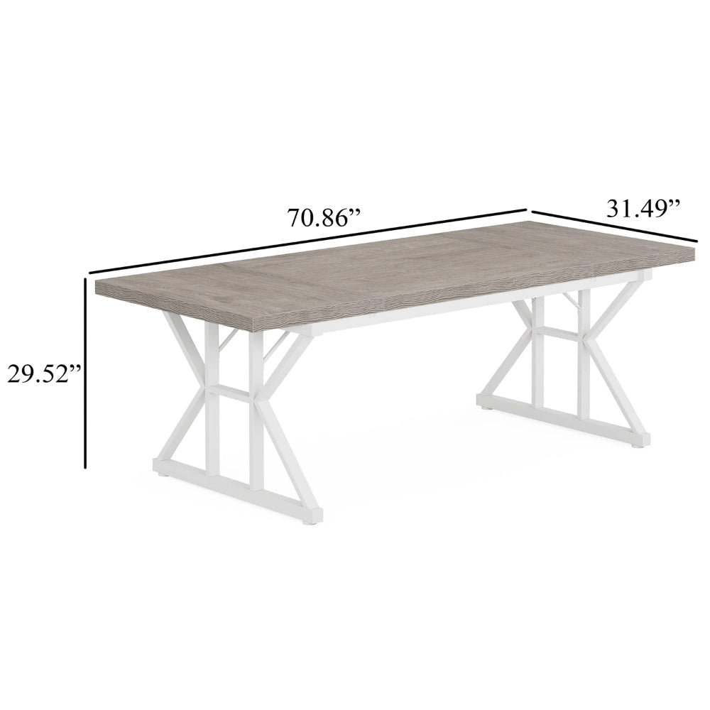 Siy Executive Desk 71 Inch Gray MDF Rectangular Top White Cross Base BM328534