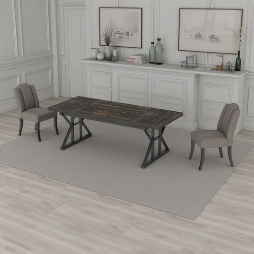 Siy Dining Table, 71 Inch Rectangular MDF Top, Cross Metal Base, Black