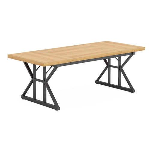 Siy Executive Desk, 71 Inch Brown Rectangular Top, Black Metal Base