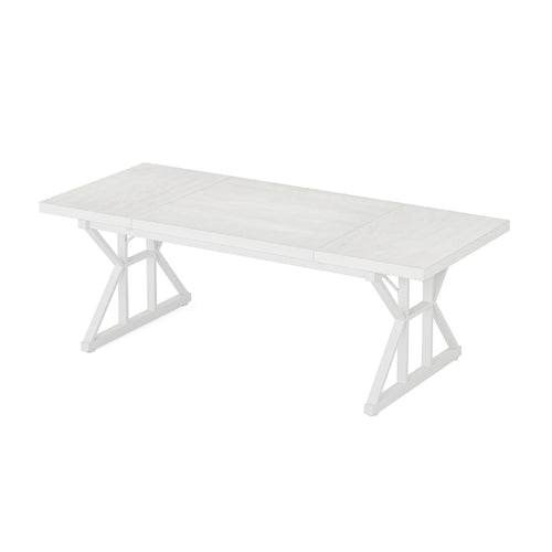 Siy Conference Table, 71 Inch White Rectangular Top, Cross Metal Base