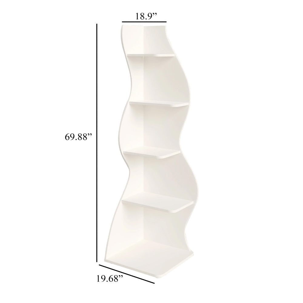 Max Corner Bookshelf 5 Tier 70 Inch White Finish Adjustable Shelves
