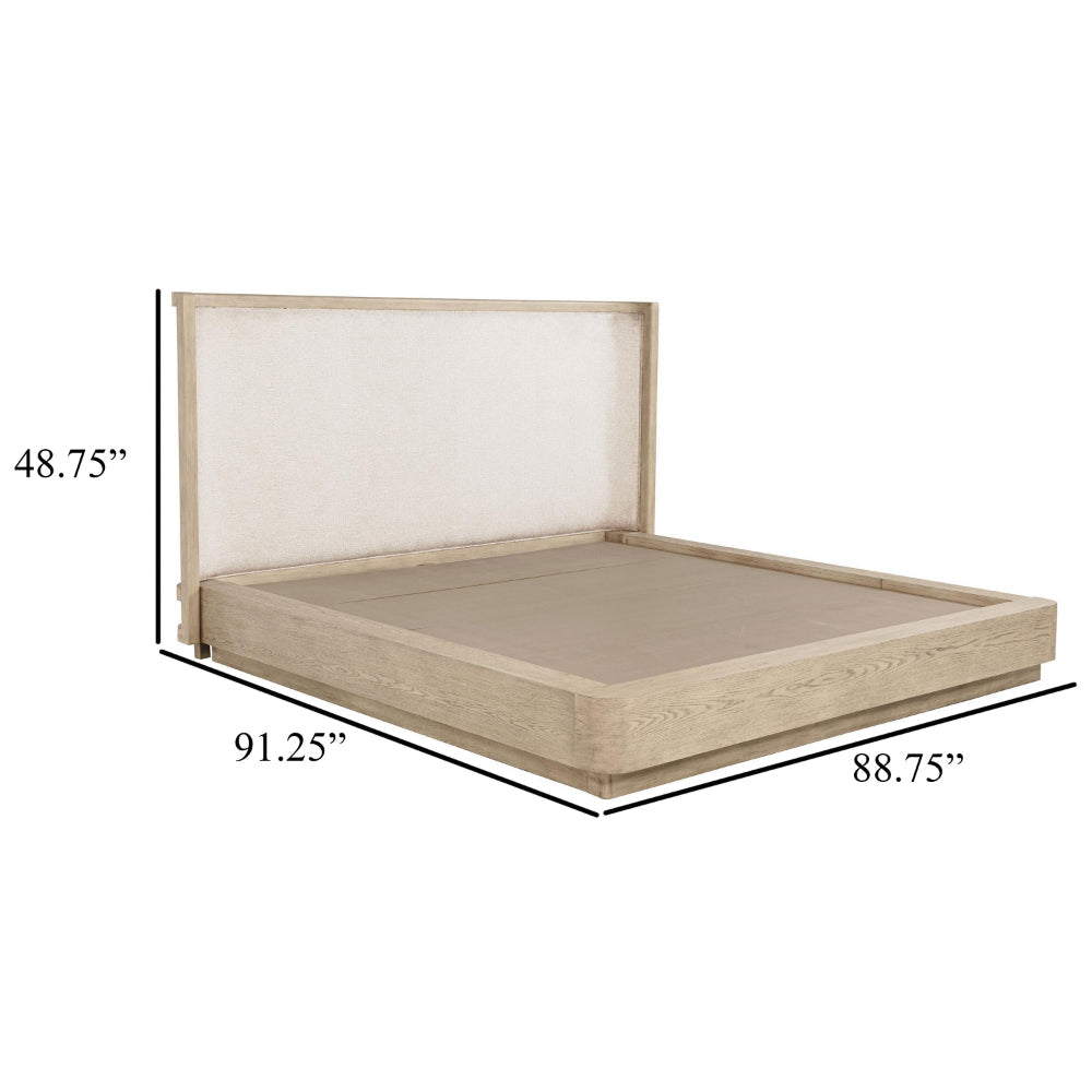 Lno King Platform Bed Beige Upholstered Headboard Oak Brown Cane