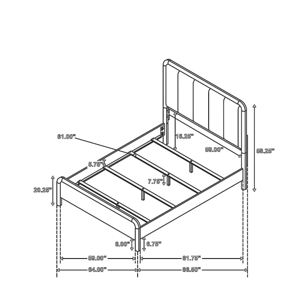 Deon Queen Bed Vertical Channel Tufted Beige Boucle Upholstery Brown