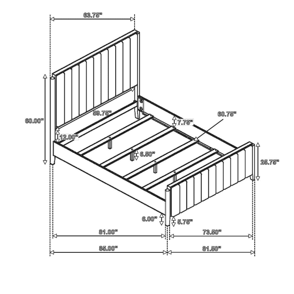 Jack Queen Size Bed Channel Tufted Ivory Upholstery Black Wood