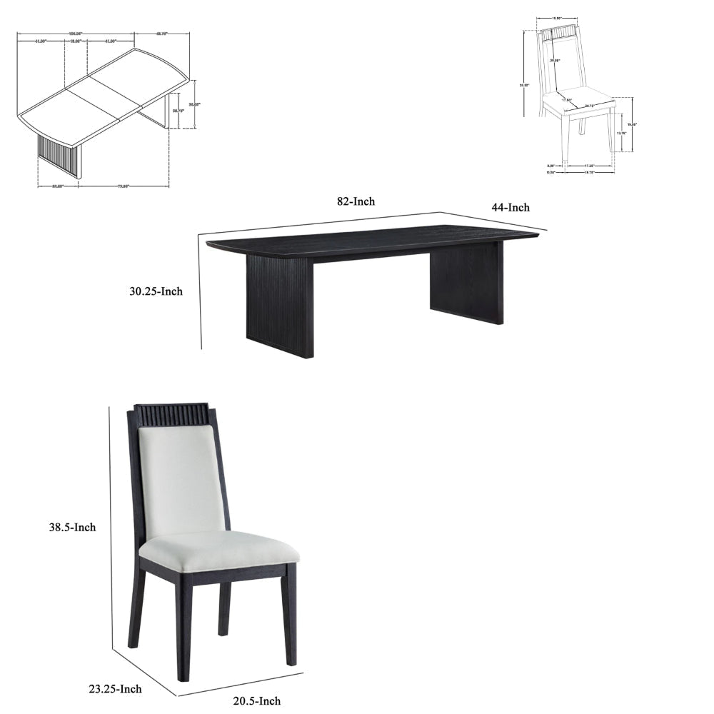 Jack 5pc Extendable Dining Table n Chair Set 82-100 Inch Ivory Black BM328567
