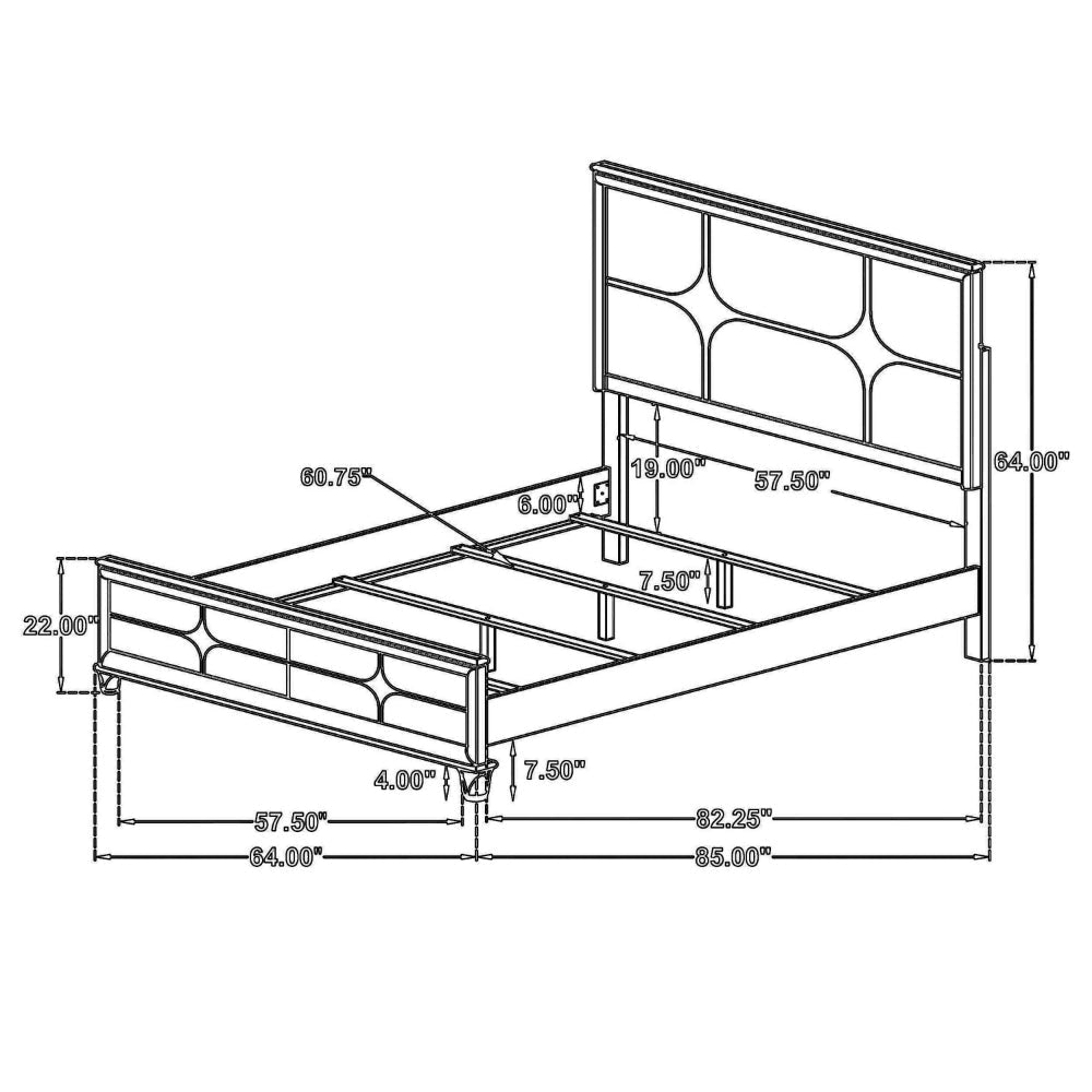 Ory Queen Size Bed Ivory Boucle Upholstered Headboard w 3D LED Light