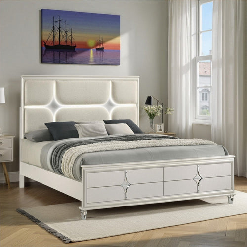 Ory California King Bed, Ivory Boucle Upholstered Headboard w 3D LED