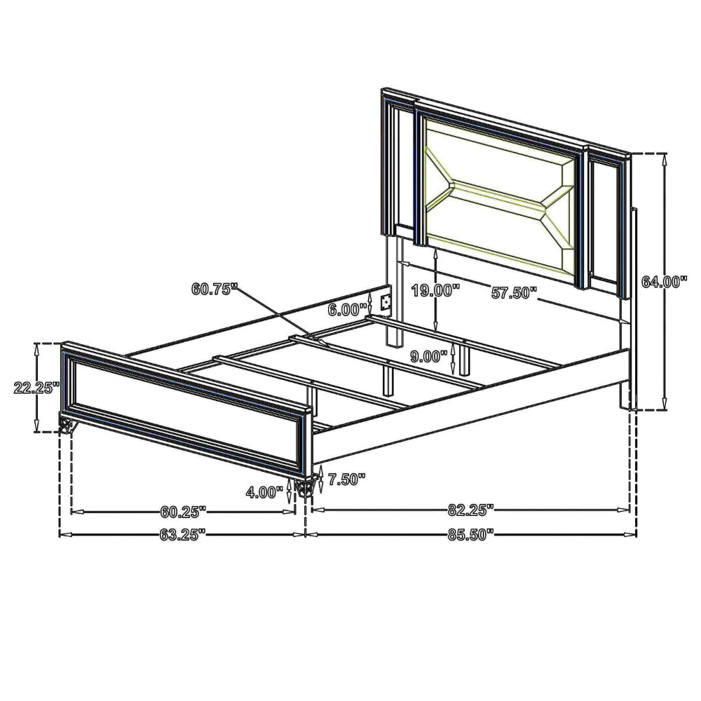 Mory Queen Size Bed Textured LED Headboard Ivory Boucle Upholstery