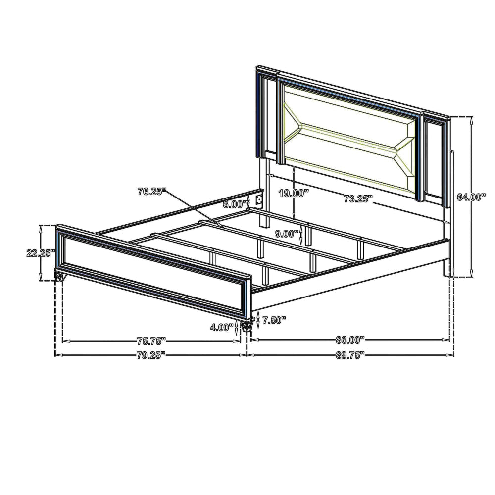 Mory California King Bed Textured LED Headboard Ivory Upholstery