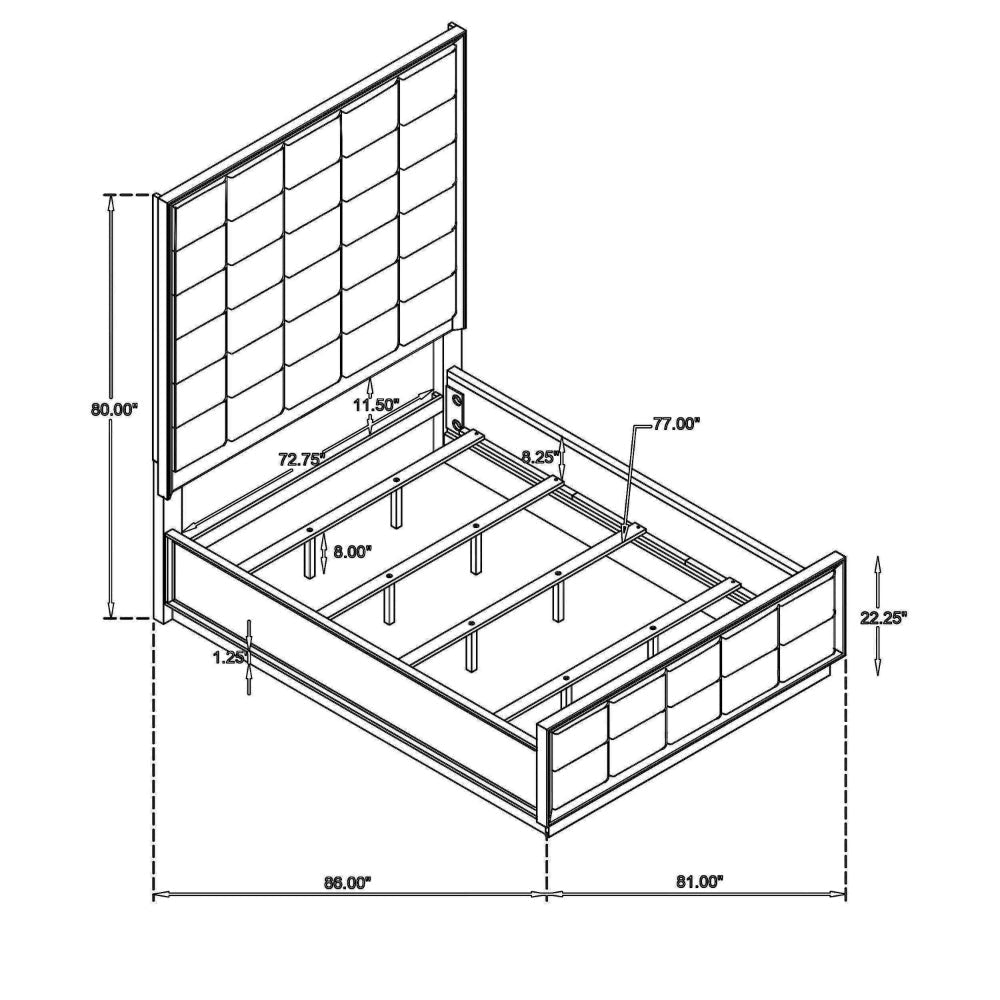 Lyni King Size Bed Grid Tufted Headboard Ivory Upholstery Oak Brown