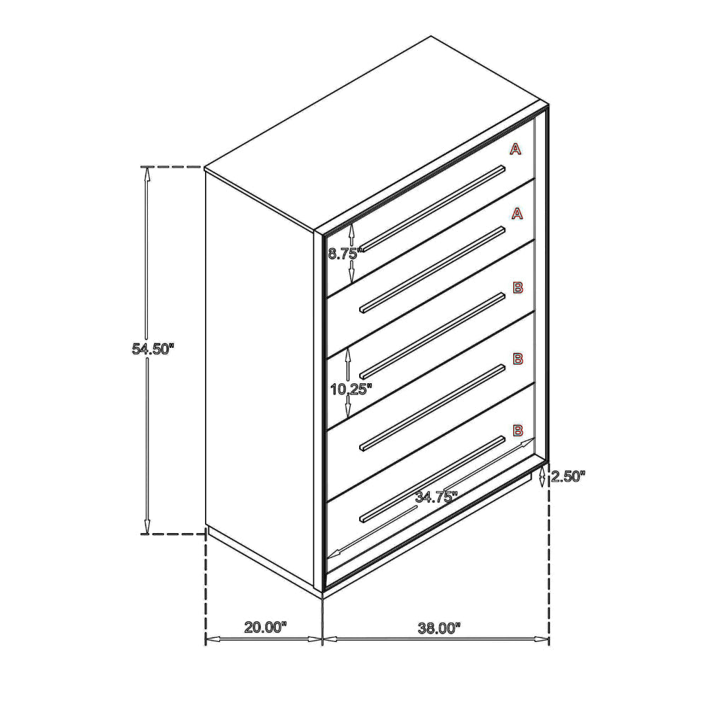 Lyni Tall Dresser Chest 5 Drawers Open Shelf Washed Oak Brown BM328585