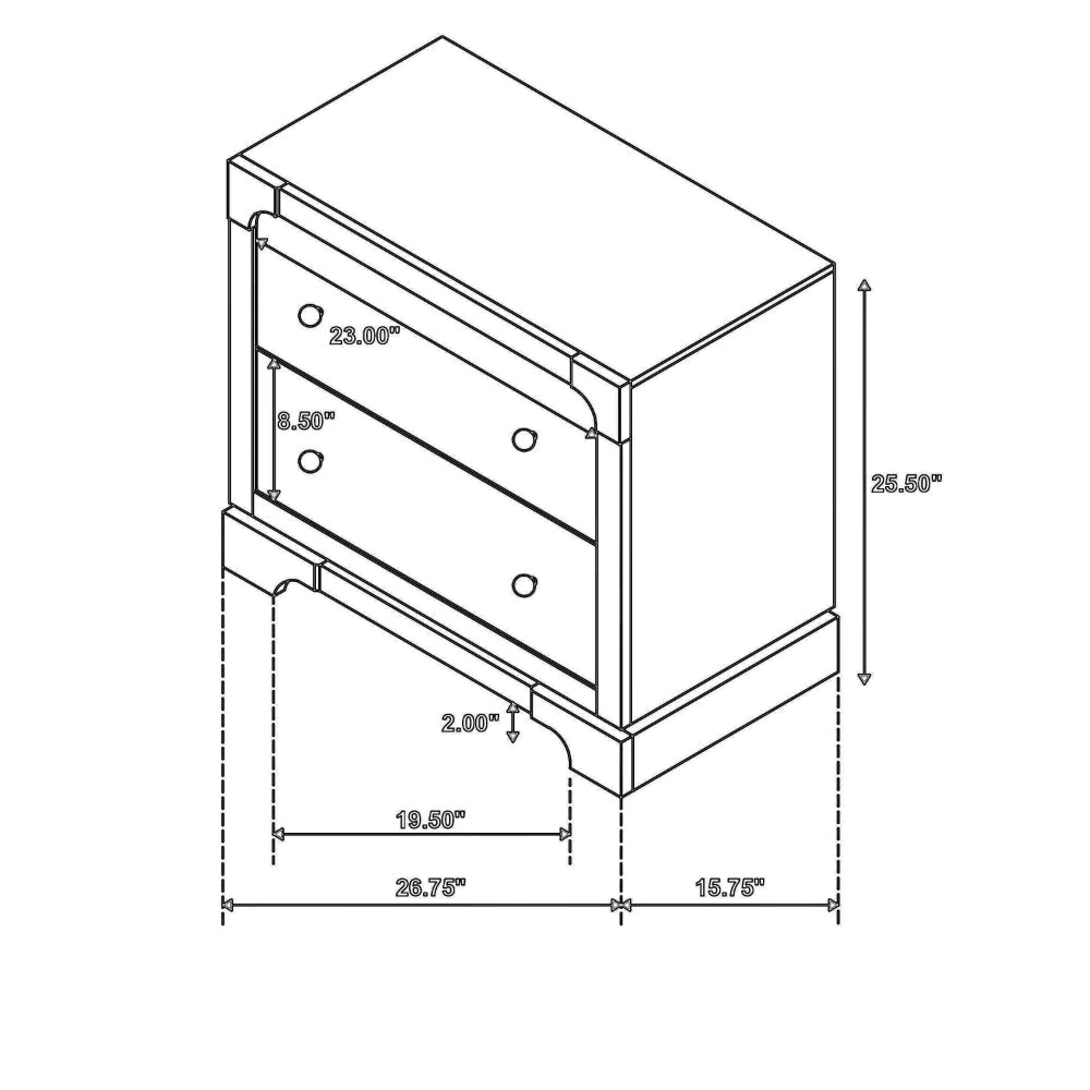 Seon Nightstand 2 Drawers with Brass Knobs Dark Cocoa Brown Wood BM328598