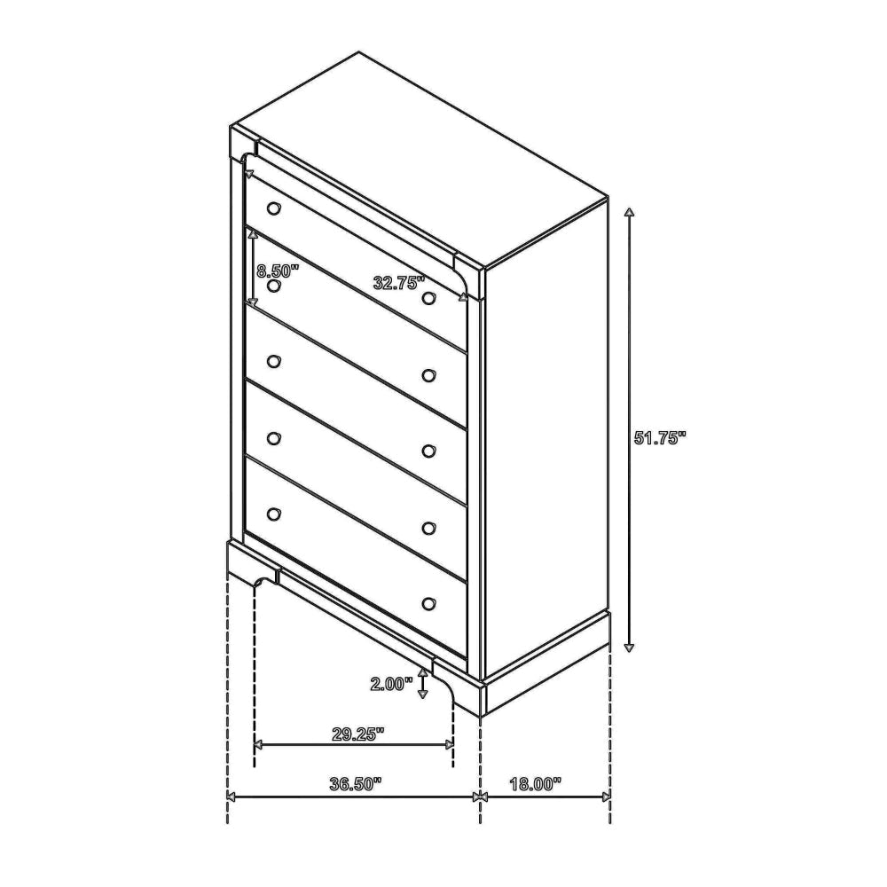 Seon Tall Dresser Chest 5 Drawers with Brass Knobs Dark Cocoa Brown BM328600
