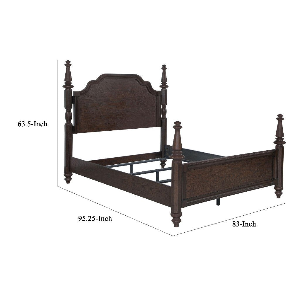 Meon California King Poster Bed Carved Headboard Dark Oak Brown Wood
