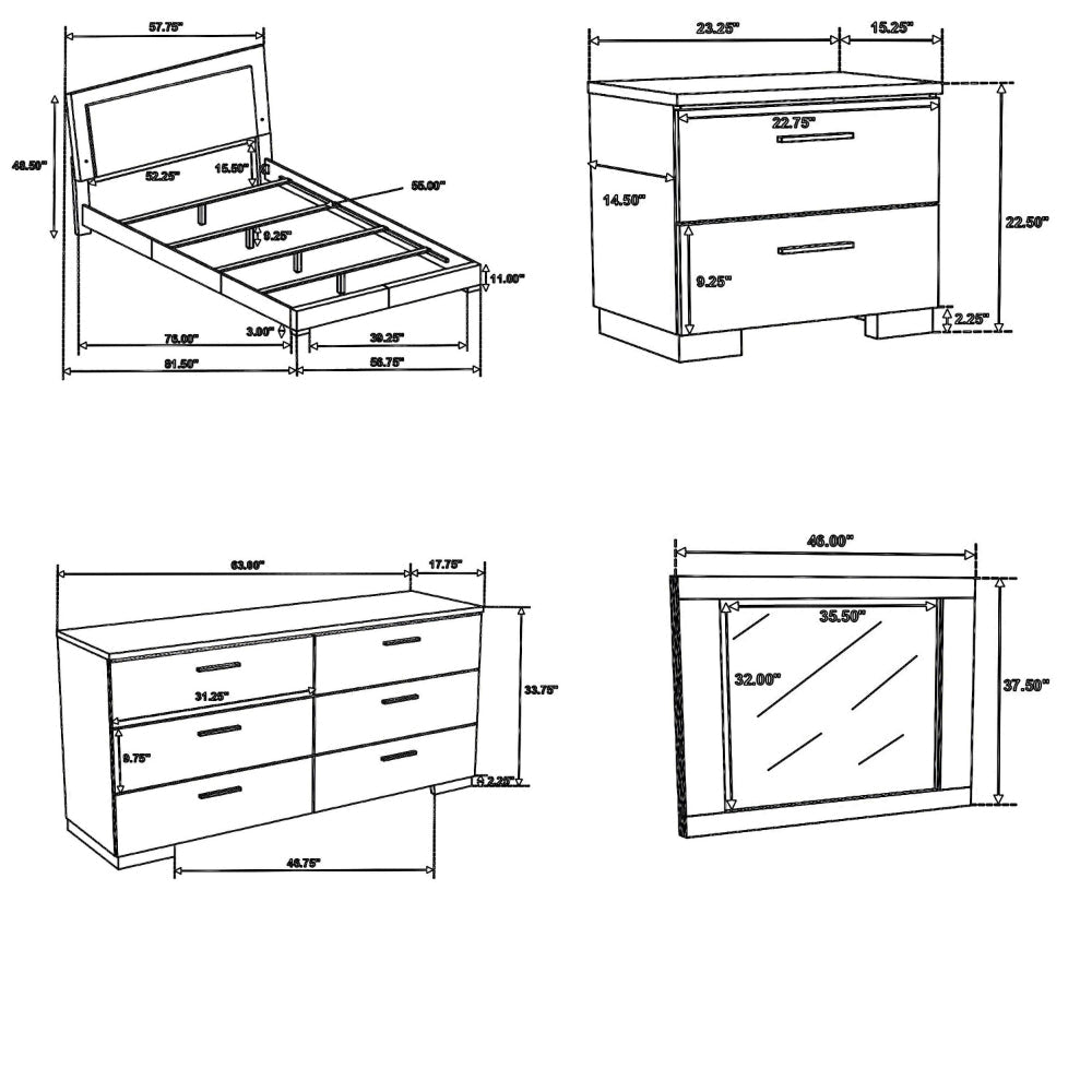 Sok 4pc Full Size Bedroom Set Modern White LED Upholstered Headboard