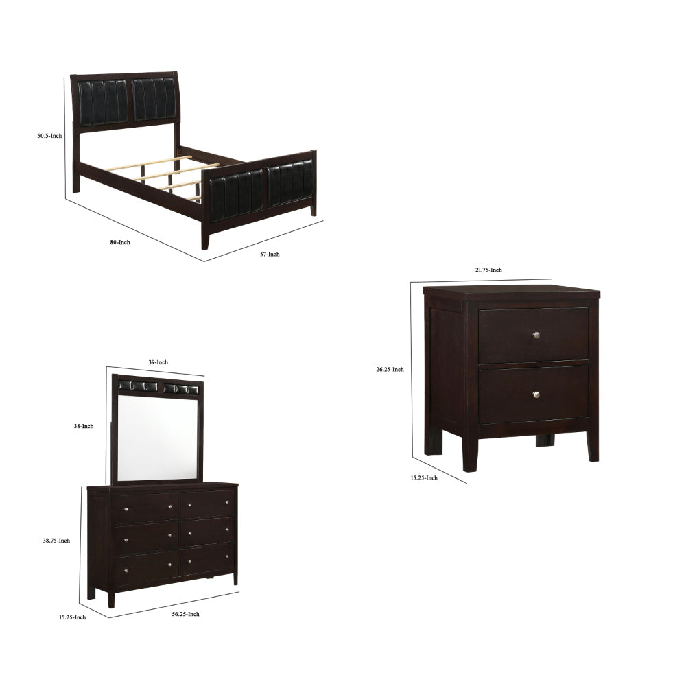 Vida 4pc Full Size Bedroom Set Brown Faux Leather Upholstery Dresser