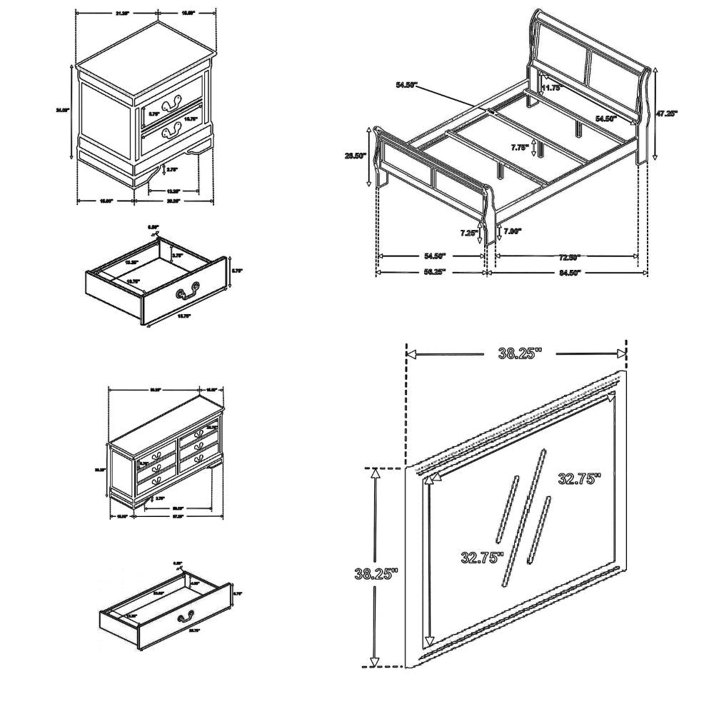 Nim 4pc Full Size Bedroom Set Dresser Dark Brown Sleigh Headboard