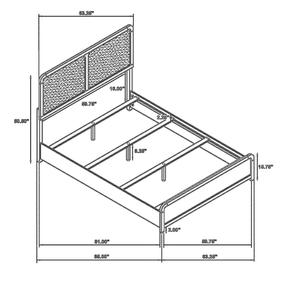 Cavy Queen Size Bed Channel Tufted Upholstered Headboard Black Gray