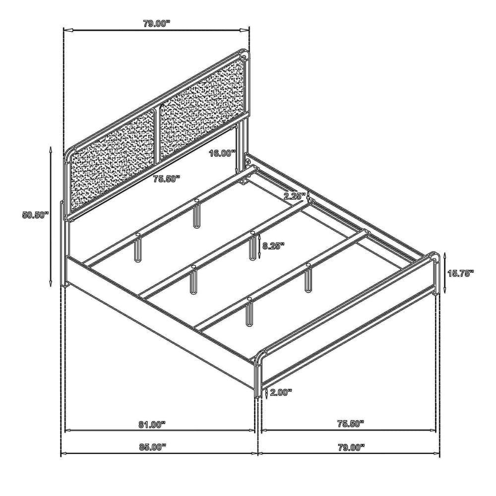 Cavy King Size Bed Channel Tufted Upholstered Headboard Black Gray