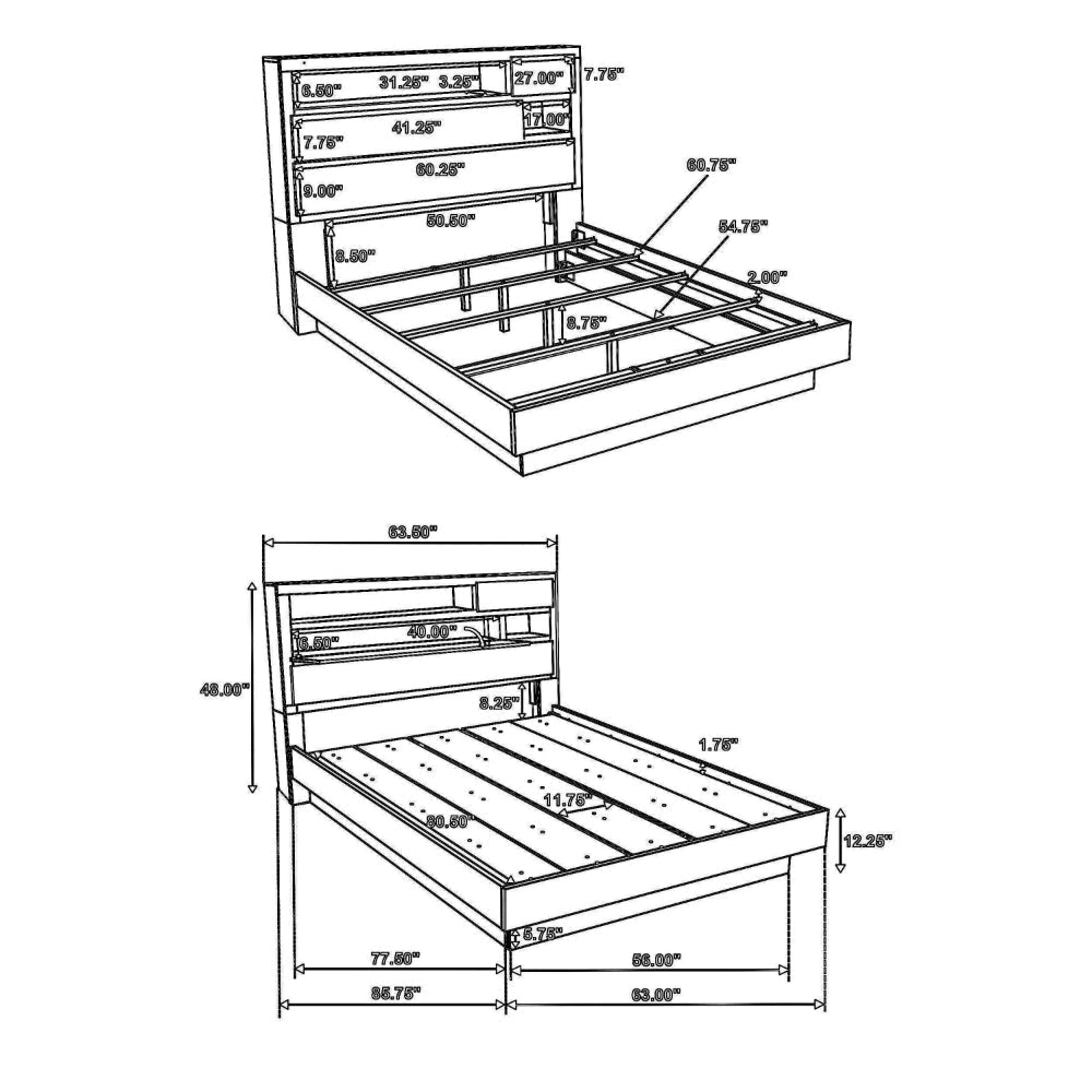 Fene Queen Size Bed Bookcase Headboard Wood Gray Hidden Storage BM328688