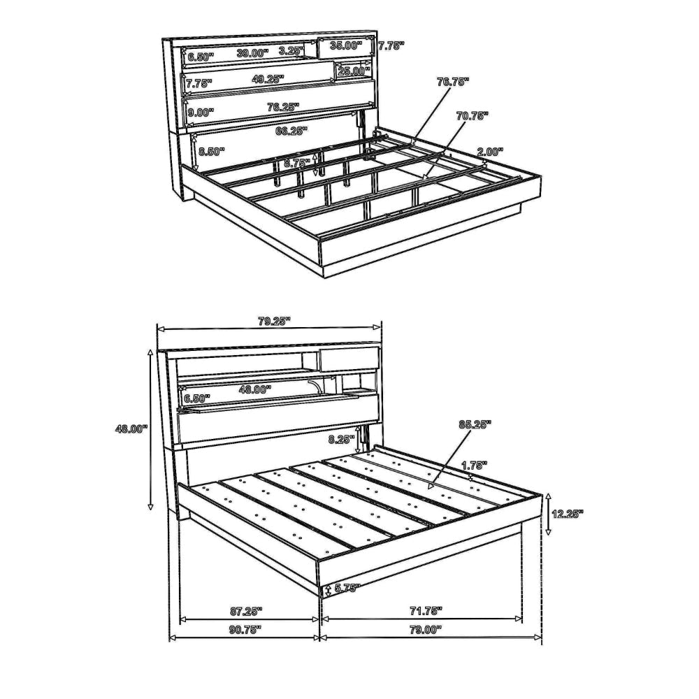 Fene California King Bed Bookcase Headboard Gray Hidden Storage BM328690