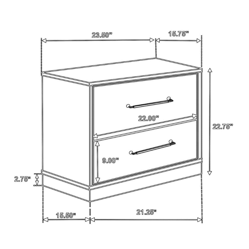Fene Nightstand 2 Storage Drawers with Nickel Handles 24 Inch Gray BM328691