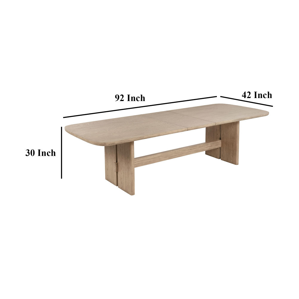 Lno Dining Table 92-110 Inch Extendable Leaf Top Oak Beige Hardwood BM328697