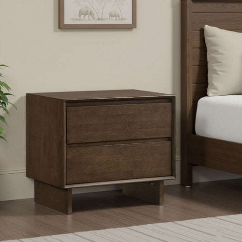 Genu Nightstand, 2 Drawers w Fingertip Handles, Warm Walnut Brown
