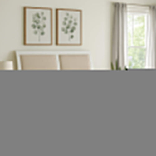 Heo King Size Bed, Sleigh Beige Upholstered Headboard, White Wood