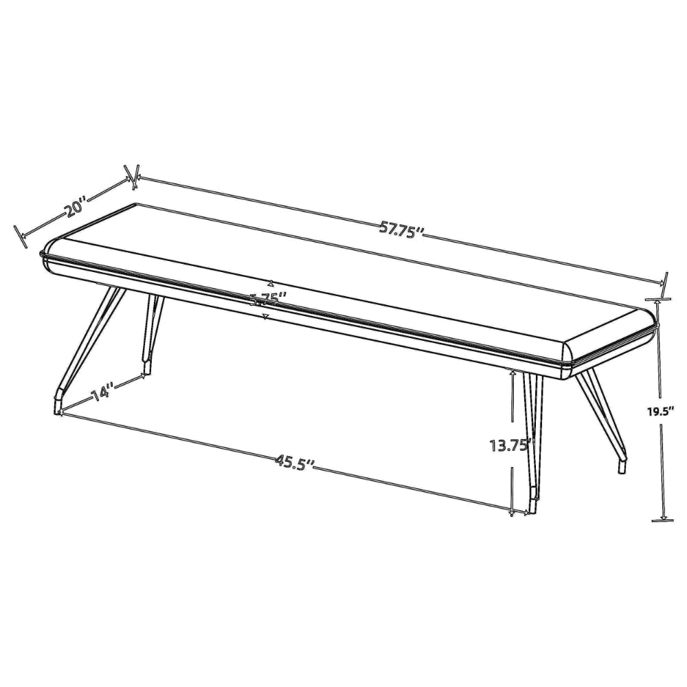 Donne Dining Bench Gray Fabric and Foam Cushion Metal Legs 58 Inch BM328728