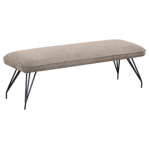 Donne Dining Bench, Taupe Brown and Foam Cushion, Metal Legs, 58 Inch