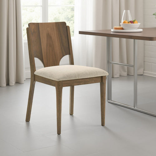 Billie Dining Chair Set of 2, Beige Fabric Seat, Brown Hardwood Frame