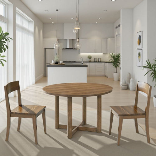 Billie Dining Table, Brown Wood Frame, Cross Legs, Round 46 Inch